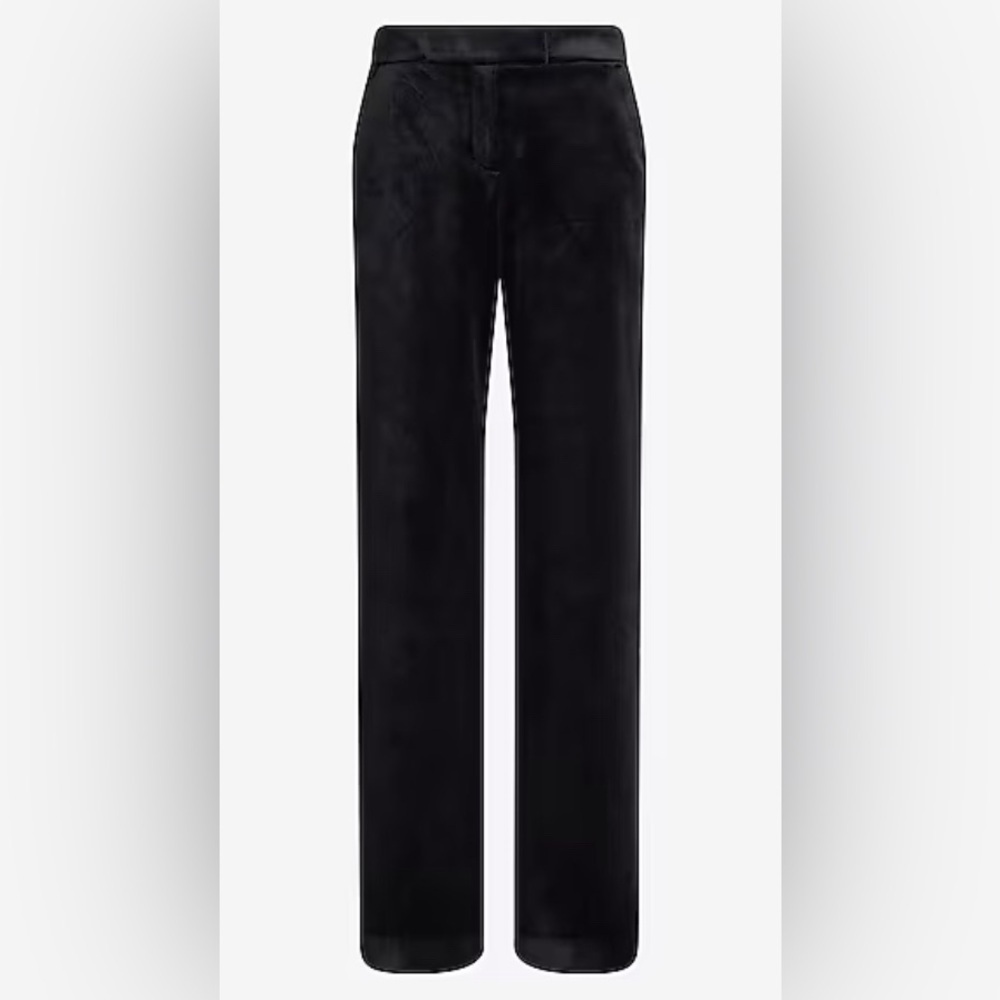EXPRESS Editor Mid Rise Pitch Black 58 Velvet Relaxed Trouser Pant Women size 4 - Picture 3 of 6